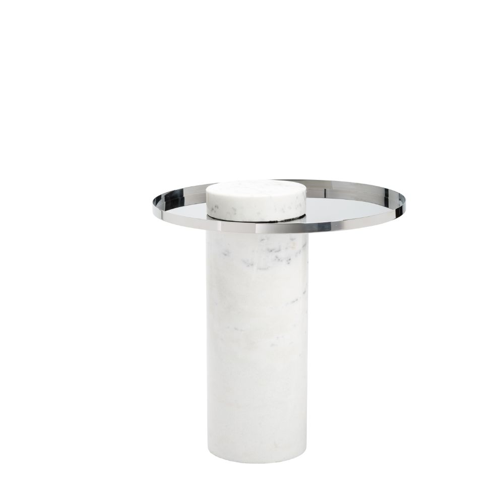 Nuevo HGNA100 Pillar Side Table in Silver/White